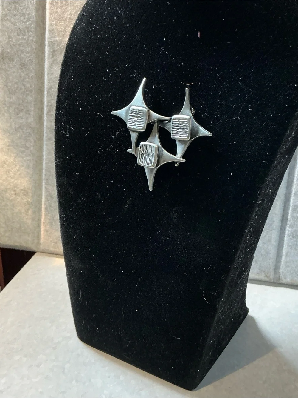 Vintage Corocraft Silver Tone Star Trio Modernist Brooch Pin MCM Space Age